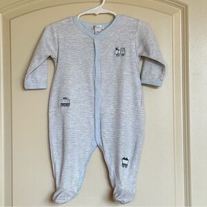 Kissy Kissy Blue Striped Footie with Train Design